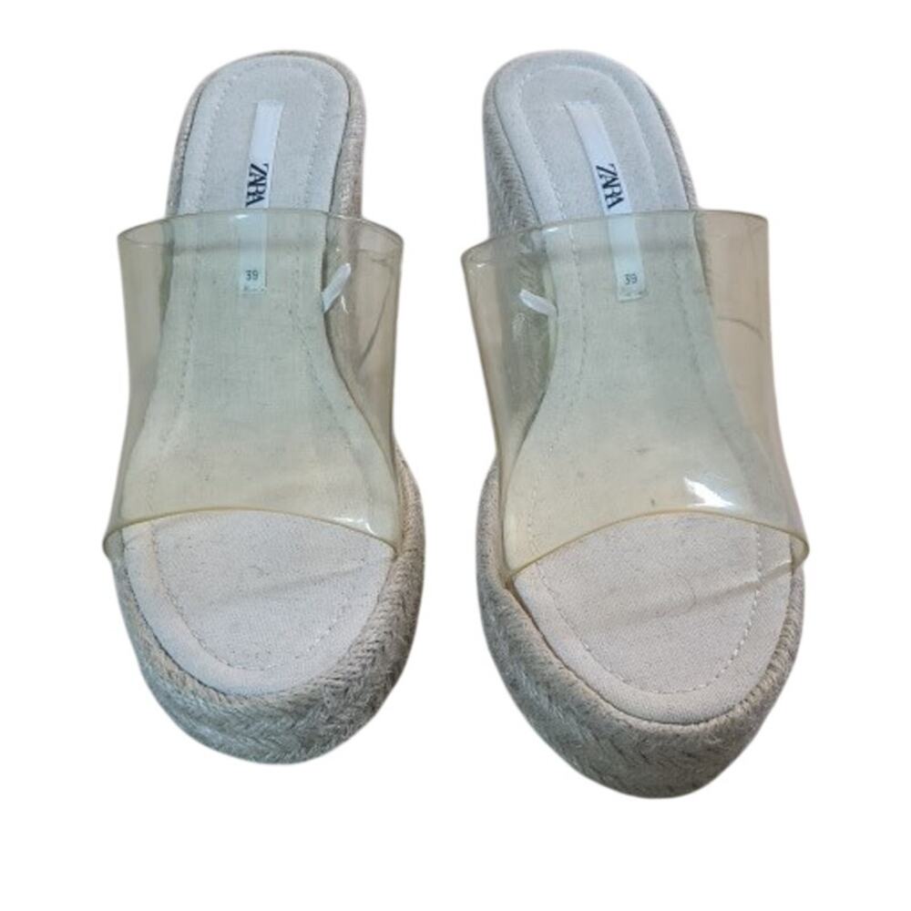 Zara Clear Vinyl Espadrille Wedge Sandals Womens 39 US 8 Transparent Platform